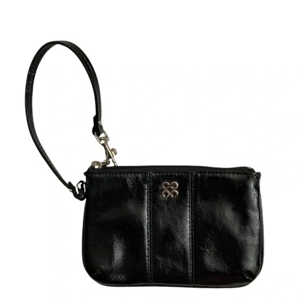 Cos liquid gloss black patent leather wristlet bag